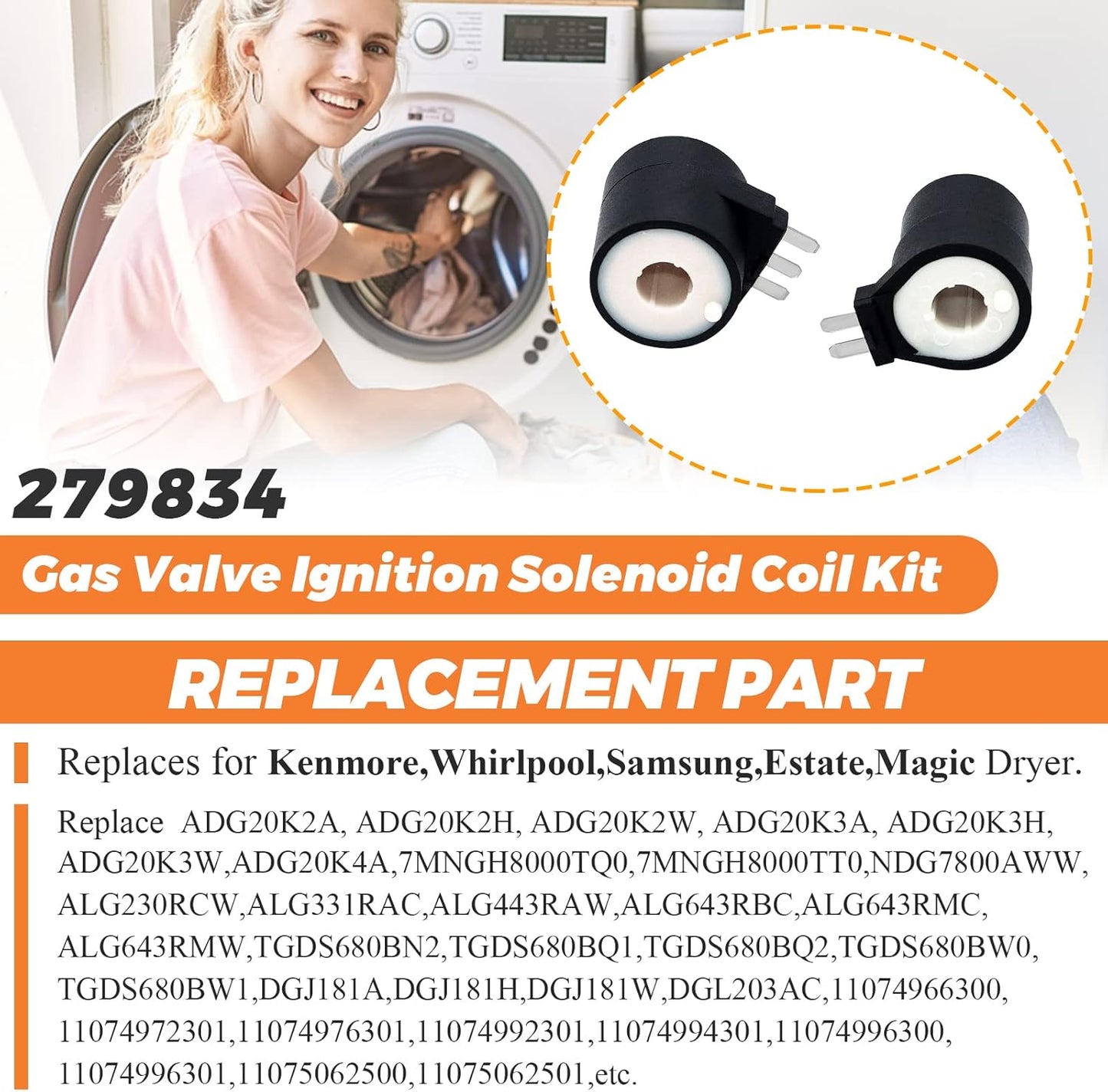 Beaquicy 2025 Upgrade Gas Valve Ignition Solenoid Coil Kit for Ken-more & Whirl-pool Dryers - Replaces AP3094251 PS334310