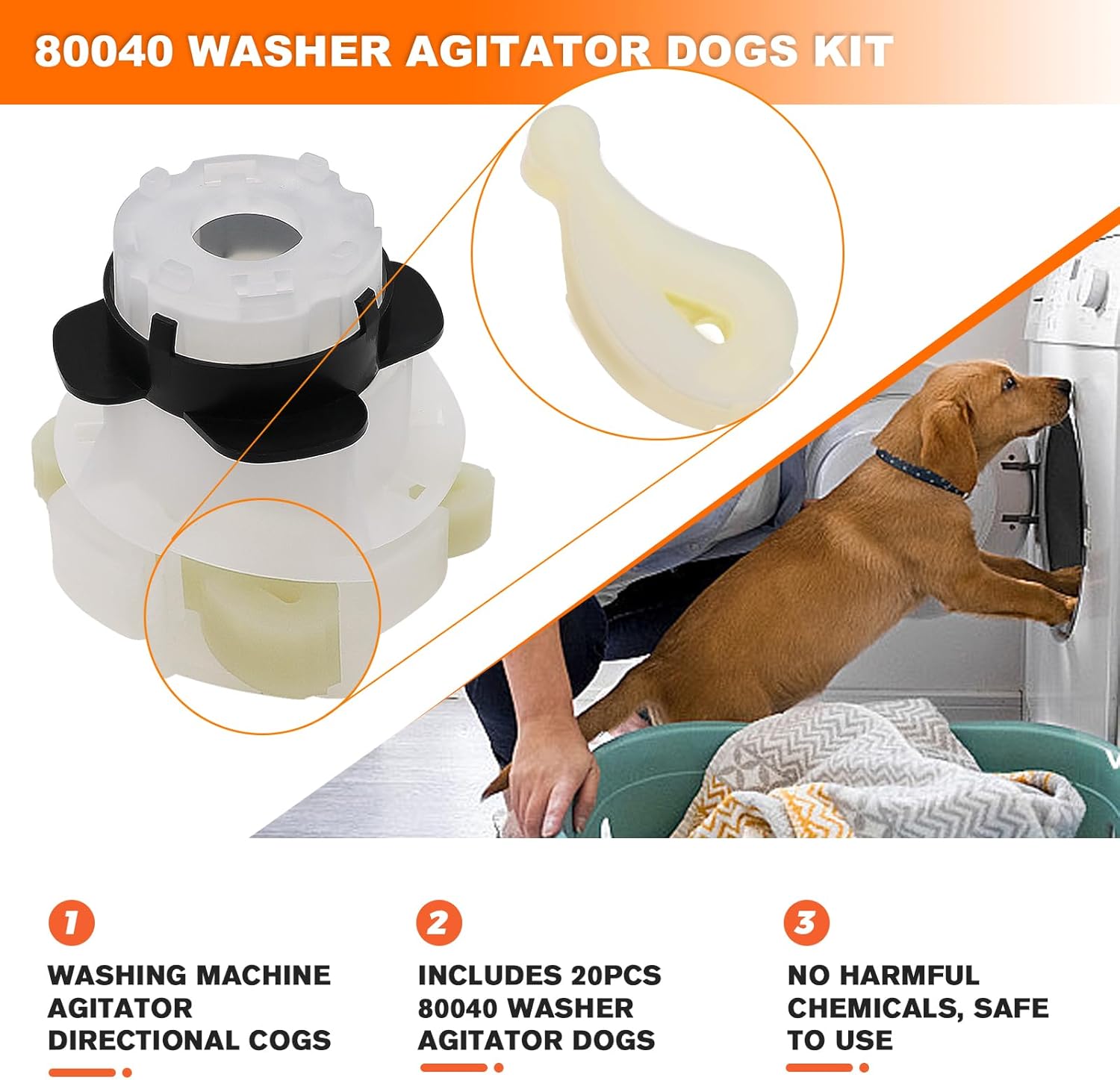 Beaquicy 80040 Washer Agitator Dogs Kit - 20-Pack Replacement for Whirlpool Kenmore Washing Machine