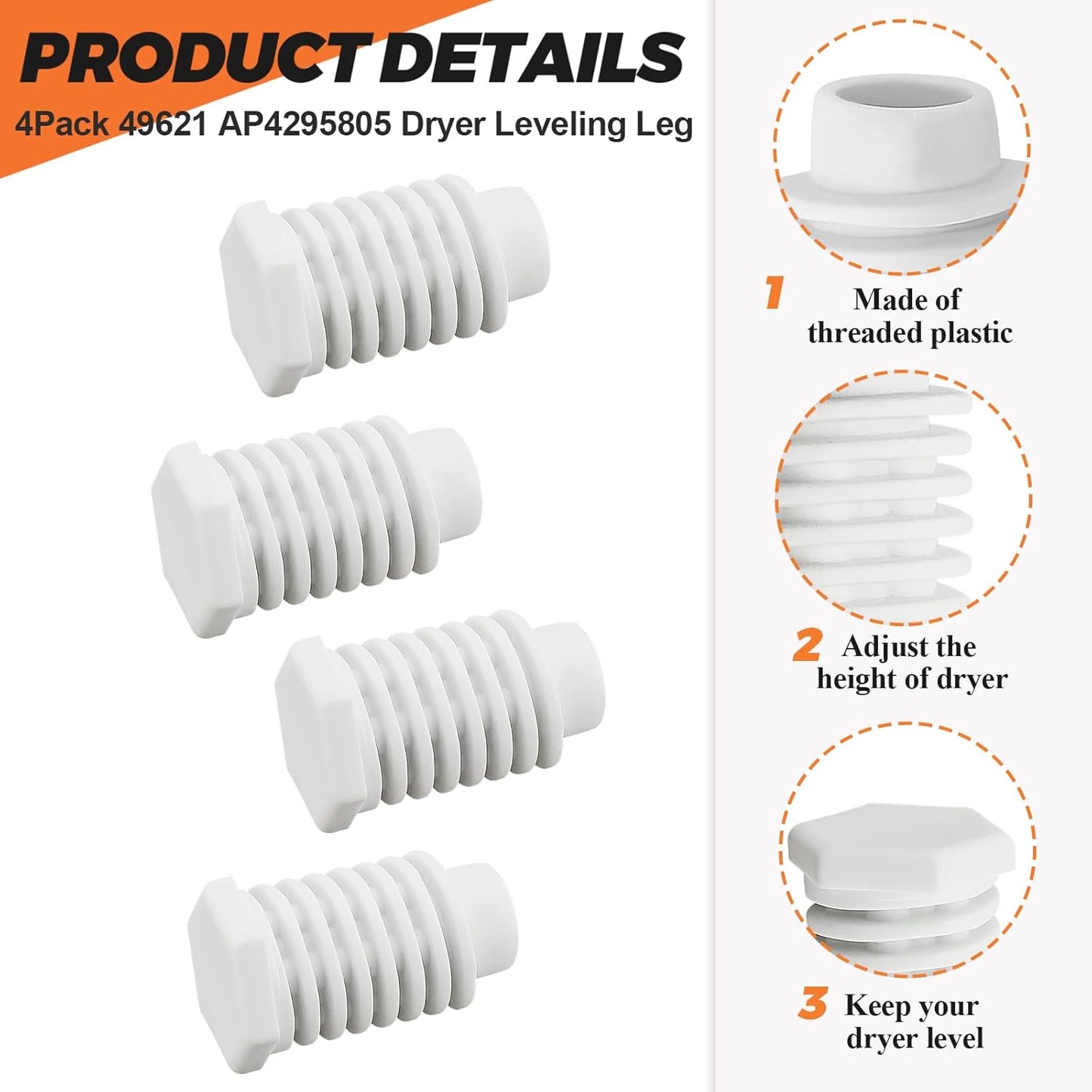 Beaquicy Dryer Maintenance Kit with Leveling Leg Foot and Idler Pulley - Compatible with AP4295805 and W10837240