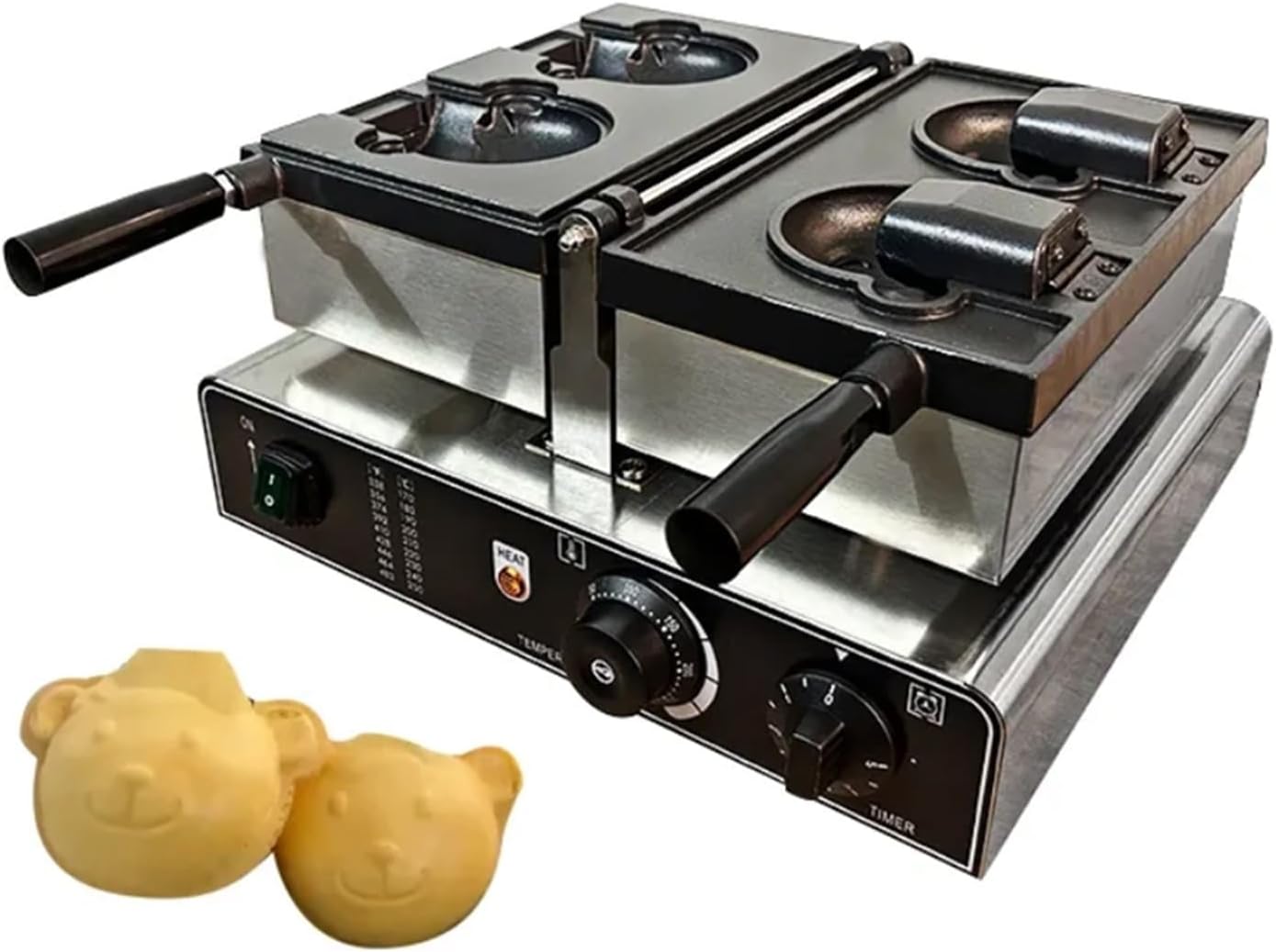 Bear Shaped Waffle Maker with Temp Control and Non-Stick Rotatable Pan