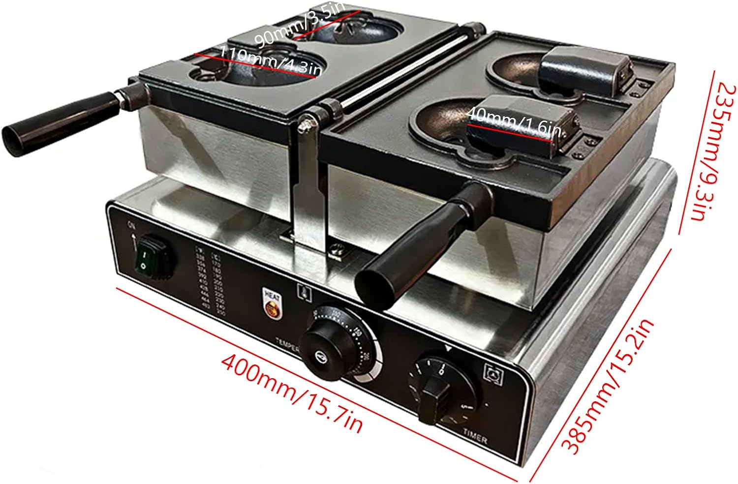 Bear Shaped Waffle Maker with Temp Control and Non-Stick Rotatable Pan