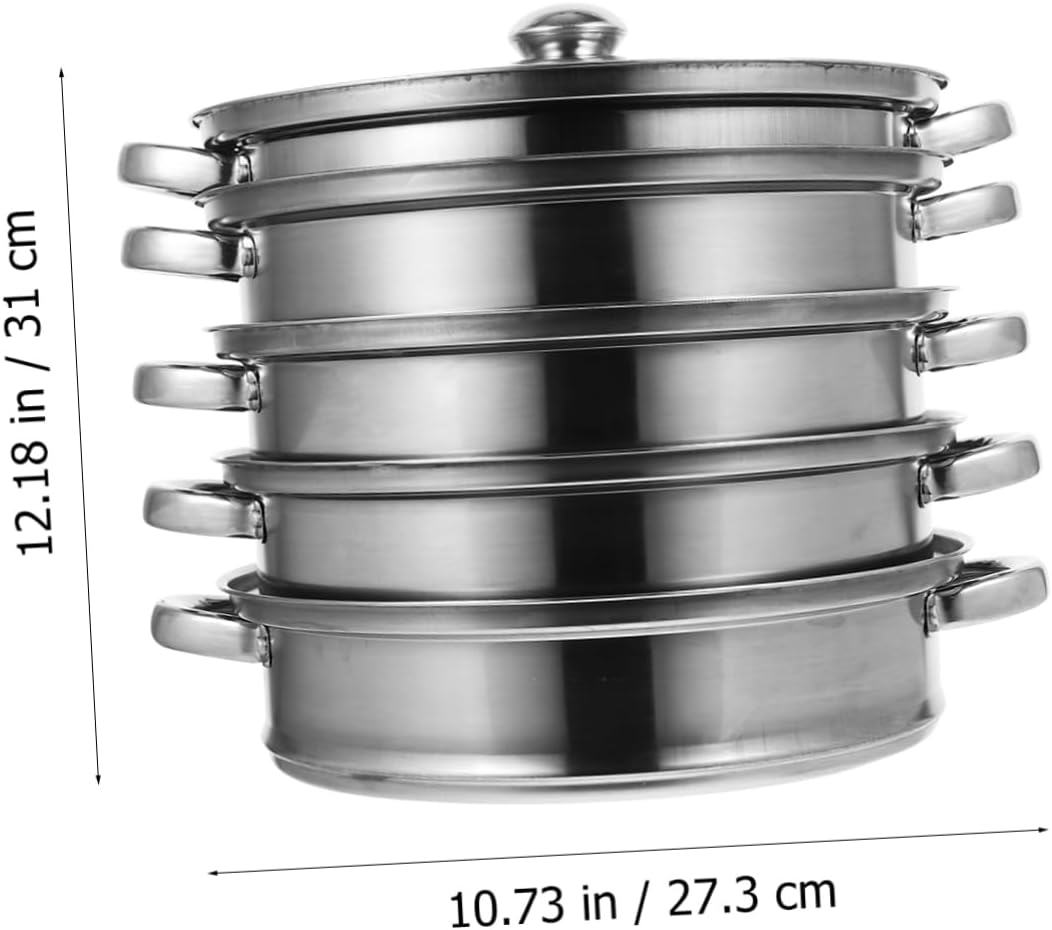 BEBEMOKO Stainless Steel Stock Pot with Steamer Basket for Cooking Soups and Dumplings