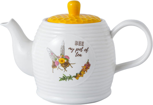 Bee Ceramic Teapot Set 27OZ - White Tea Pot, Coffee Pot, Water Kettle - Porcelain Gift for Home