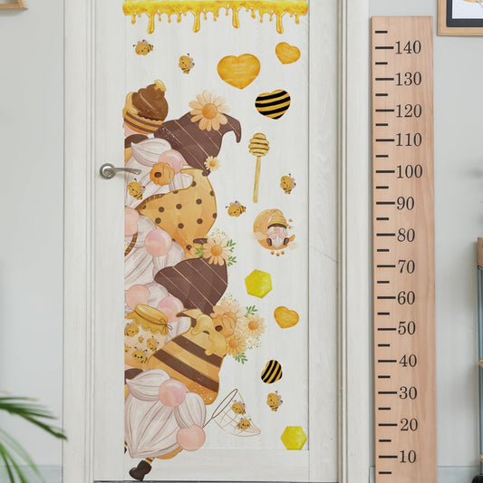 Bee Gnome Door Sticker Decoration Set - Removable Spring Sunflower Decal for Kids Nursery and Classroom