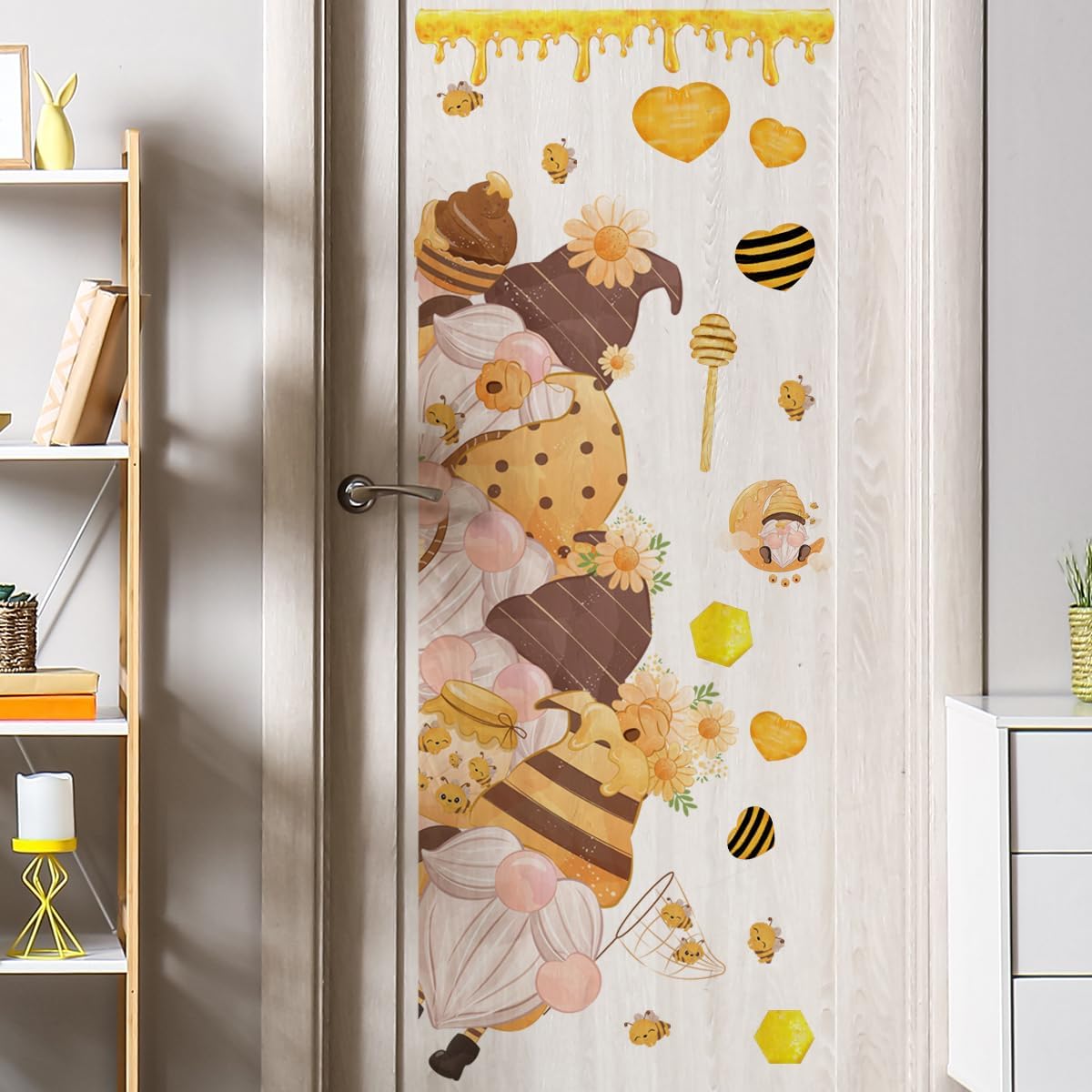 Bee Gnome Door Sticker Decoration Set - Removable Spring Sunflower Decal for Kids Nursery and Classroom