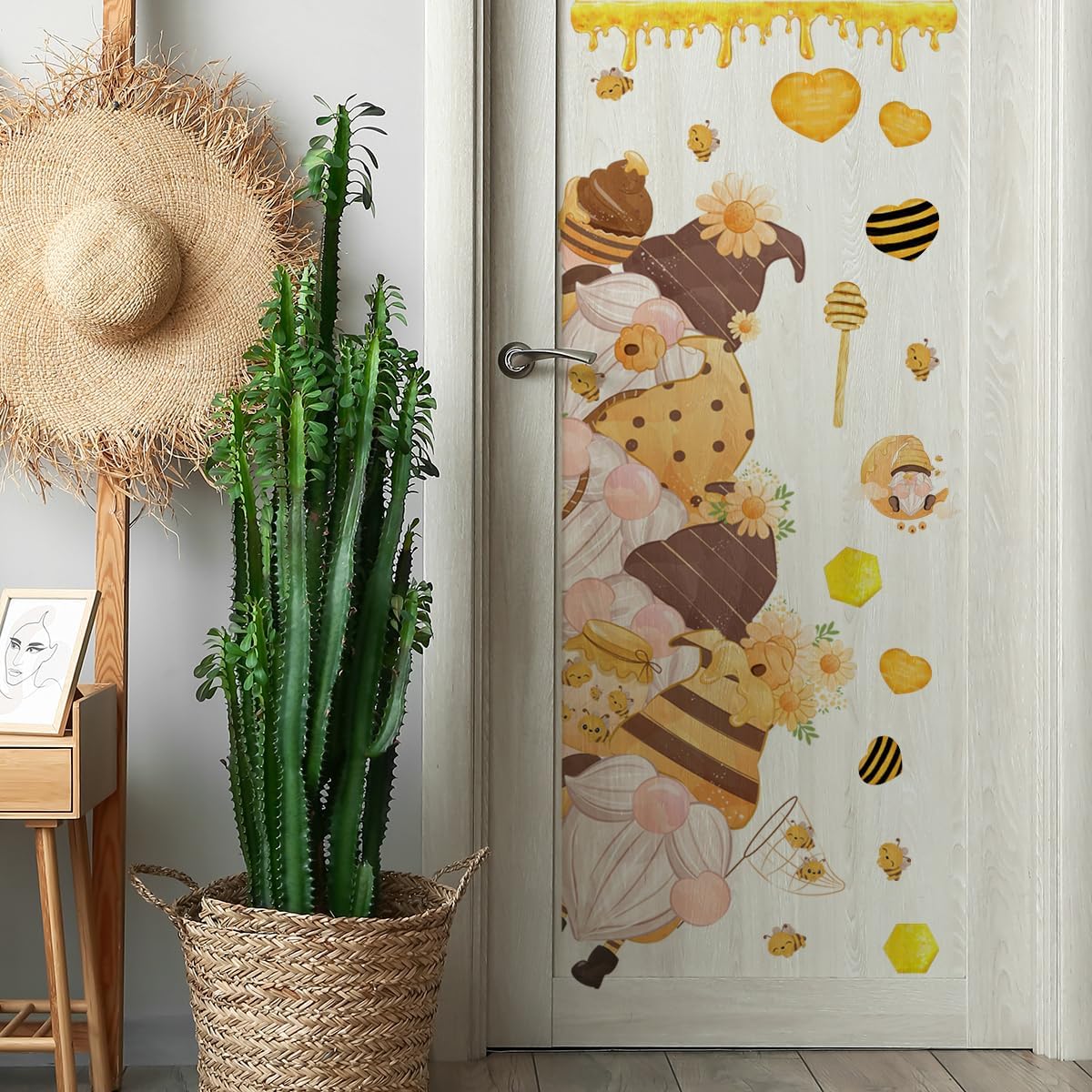 Bee Gnome Door Sticker Decoration Set - Removable Spring Sunflower Decal for Kids Nursery and Classroom