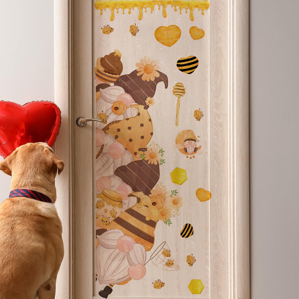 Bee Gnome Door Sticker Decoration Set - Removable Spring Sunflower Decal for Kids Nursery and Classroom