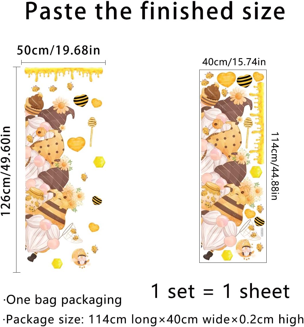 Bee Gnome Door Sticker Decoration Set - Removable Spring Sunflower Decal for Kids Nursery and Classroom