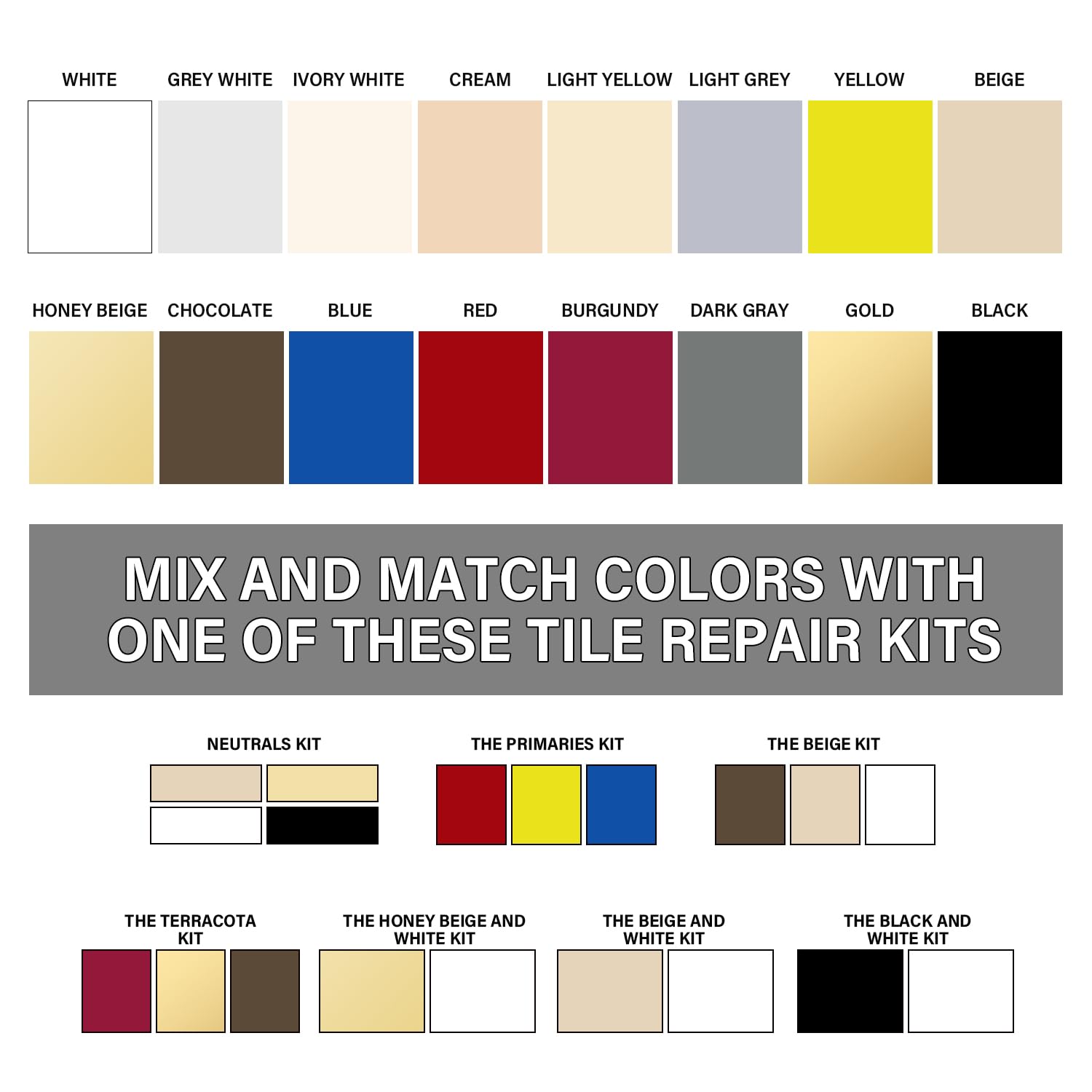 Beige Ceramic Tile Repair Kit - Strong Porcelain Filler for Cracks, Chips, Holes - Fast Fix for Porcelain, Ceramic, Acrylic, Fiberglass, Enamel