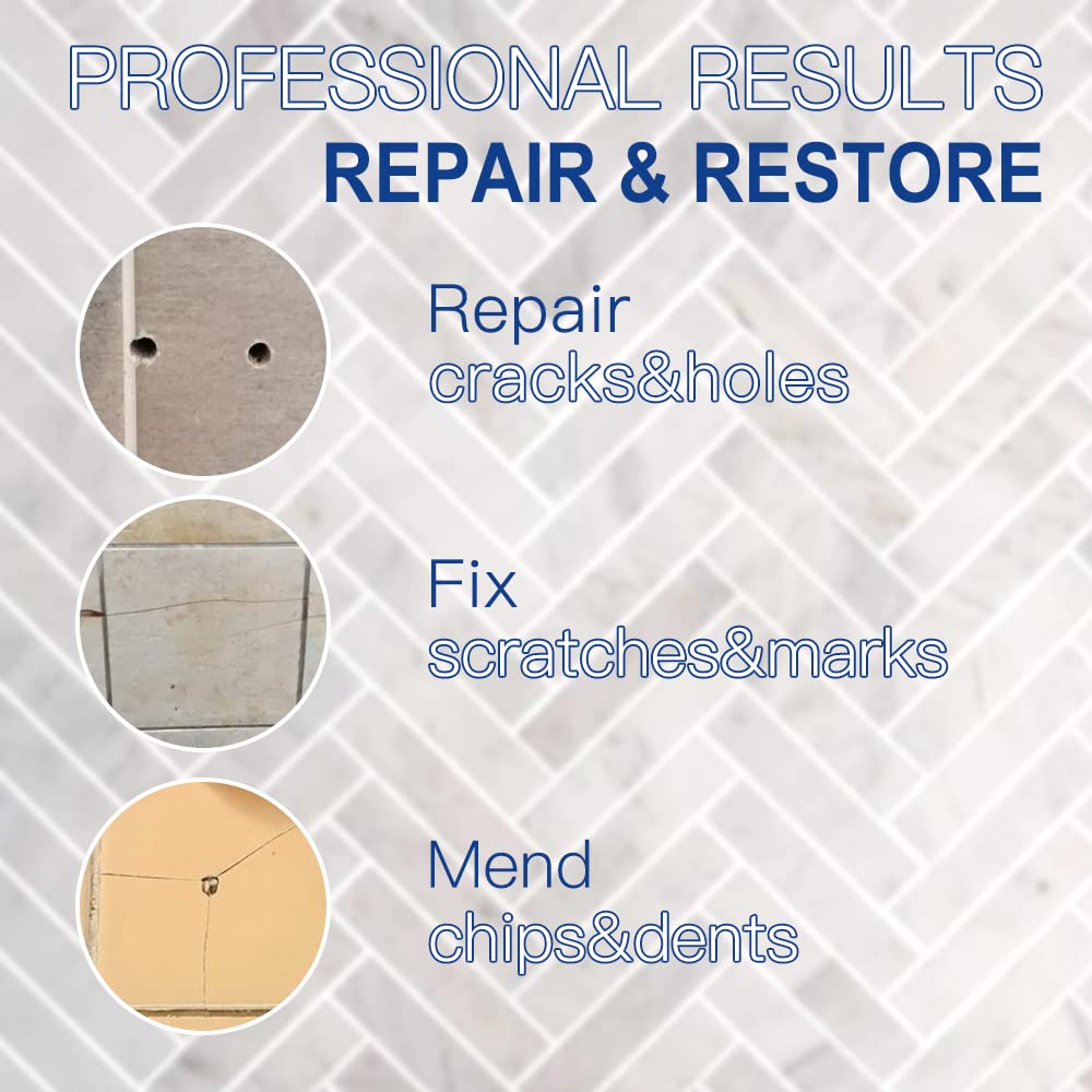 Beige Ceramic Tile Repair Kit - Strong Porcelain Filler for Cracks, Chips, Holes - Fast Fix for Porcelain, Ceramic, Acrylic, Fiberglass, Enamel