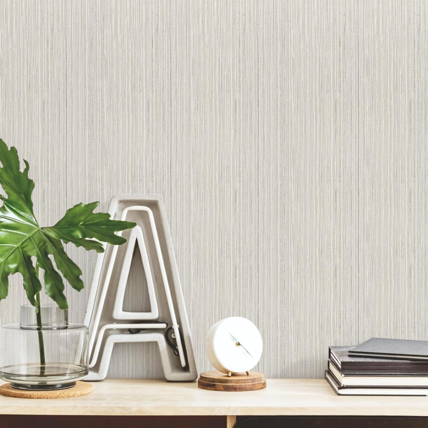 Beige Linen Grasscloth Peel and Stick Wallpaper 17.71”×276.2” - Self-Adhesive Textured Vinyl Film for Furniture and Walls