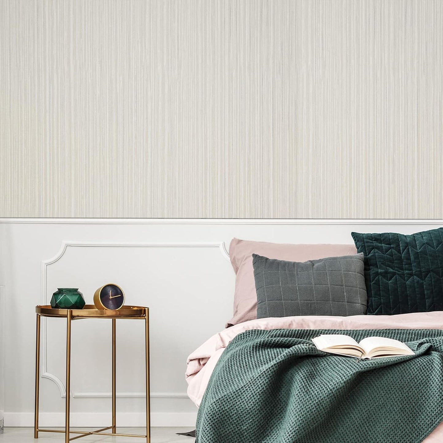 Beige Linen Grasscloth Peel and Stick Wallpaper 17.71”×276.2” - Self-Adhesive Textured Vinyl Film for Furniture and Walls