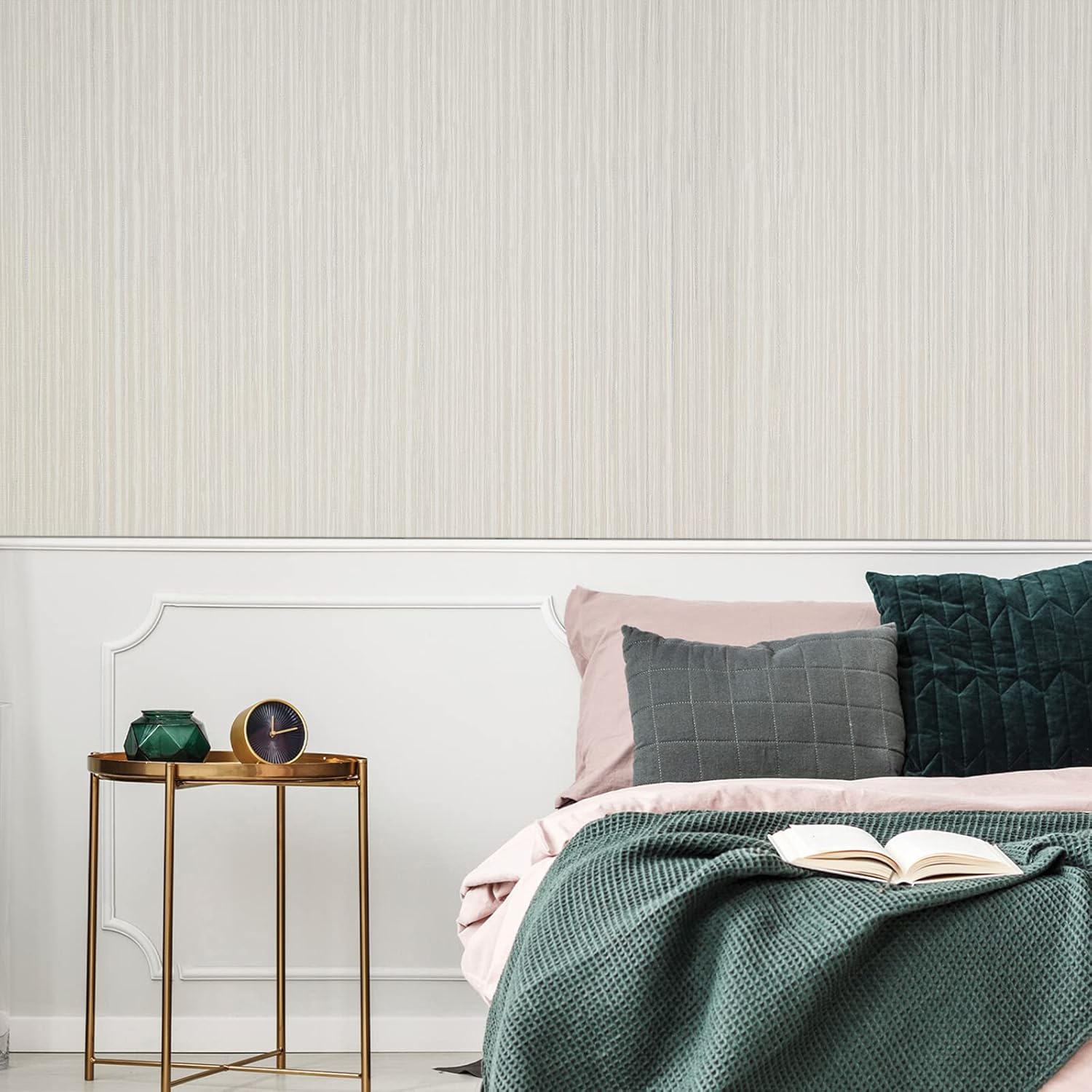 Beige Linen Grasscloth Peel and Stick Wallpaper 17.71”×276.2” - Self-Adhesive Textured Vinyl Film for Furniture and Walls