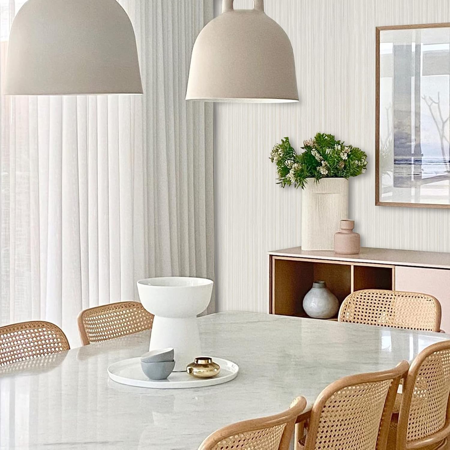 Beige Linen Grasscloth Peel and Stick Wallpaper 17.71”×276.2” - Self-Adhesive Textured Vinyl Film for Furniture and Walls