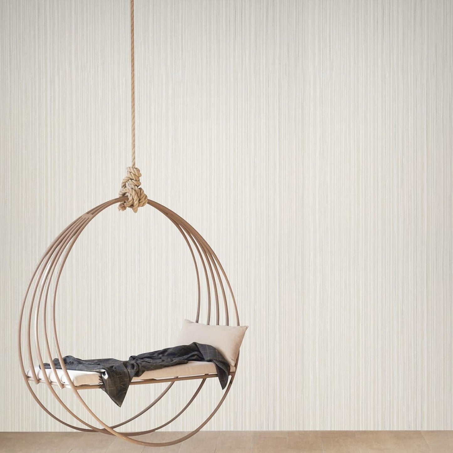 Beige Linen Grasscloth Peel and Stick Wallpaper 17.71”×276.2” - Self-Adhesive Textured Vinyl Film for Furniture and Walls