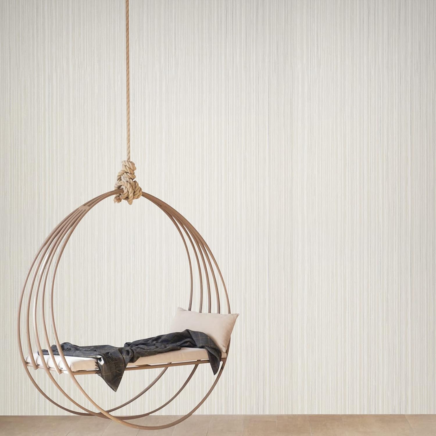 Beige Linen Grasscloth Peel and Stick Wallpaper 17.71”×276.2” - Self-Adhesive Textured Vinyl Film for Furniture and Walls