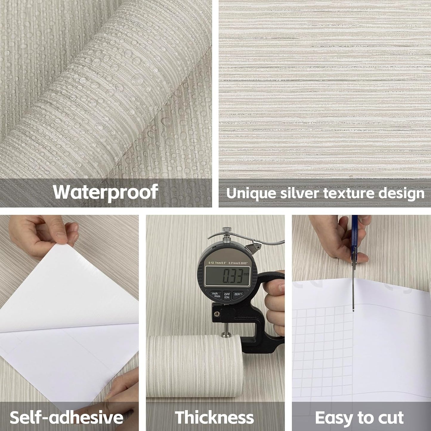 Beige Linen Grasscloth Peel and Stick Wallpaper 17.71”×276.2” - Self-Adhesive Textured Vinyl Film for Furniture and Walls