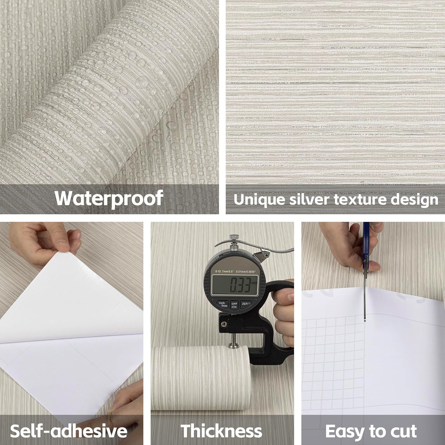 Beige Linen Grasscloth Peel and Stick Wallpaper 17.71”×276.2” - Self-Adhesive Textured Vinyl Film for Furniture and Walls