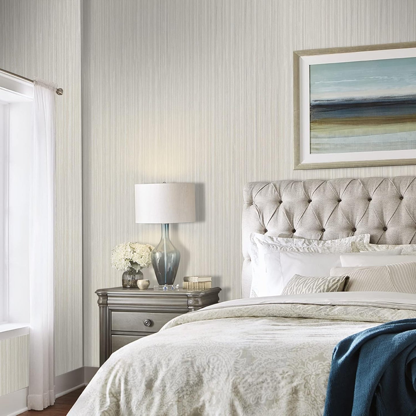 Beige Linen Grasscloth Peel and Stick Wallpaper 17.71”×276.2” - Self-Adhesive Textured Vinyl Film for Furniture and Walls