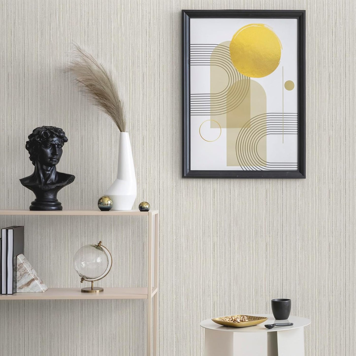 Beige Linen Grasscloth Peel and Stick Wallpaper 17.71”×276.2” - Self-Adhesive Textured Vinyl Film for Furniture and Walls