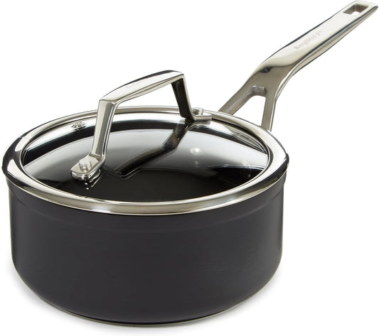 BergHOFF Essentials 6.25" Non-stick Saucepan with Glass Lid - 1.3qt, Hard Anodized, FernoGreen Coating, Induction Compatible