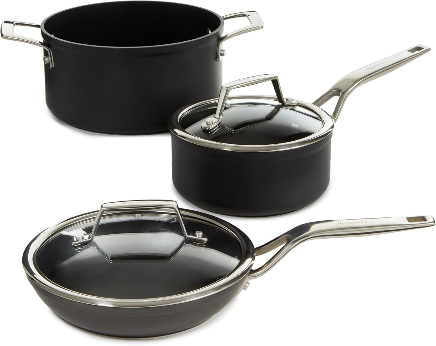 BergHOFF Essentials 6.25" Non-stick Saucepan with Glass Lid - 1.3qt, Hard Anodized, FernoGreen Coating, Induction Compatible