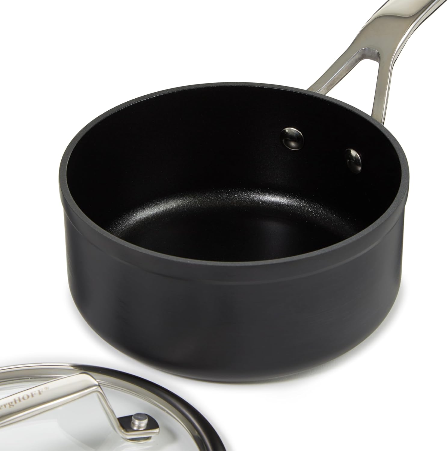 BergHOFF Essentials 6.25" Non-stick Saucepan with Glass Lid - 1.3qt, Hard Anodized, FernoGreen Coating, Induction Compatible
