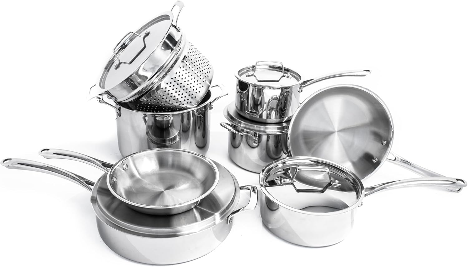 BergHOFF Professional Tri-ply Stainless Steel Cookware Set - 13Pc with Matching Lid, Safe Grip Handle, Induction Cooktop, Measurement Markings, Fast & Even Heat, Oven/Dishwasher Safe