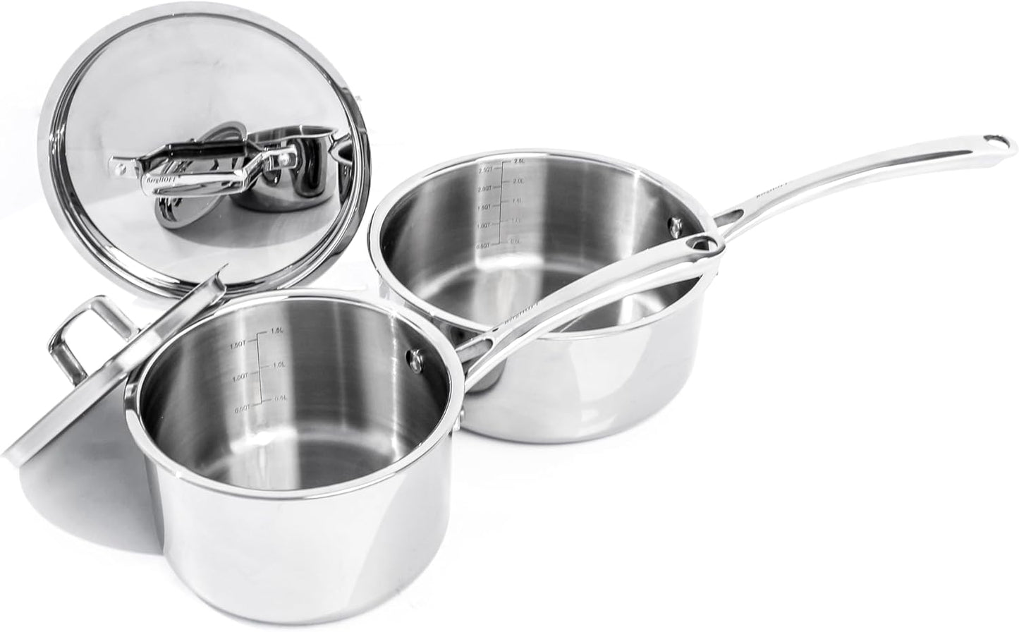 BergHOFF Professional Tri-ply Stainless Steel Cookware Set - 13Pc with Matching Lid, Safe Grip Handle, Induction Cooktop, Measurement Markings, Fast & Even Heat, Oven/Dishwasher Safe