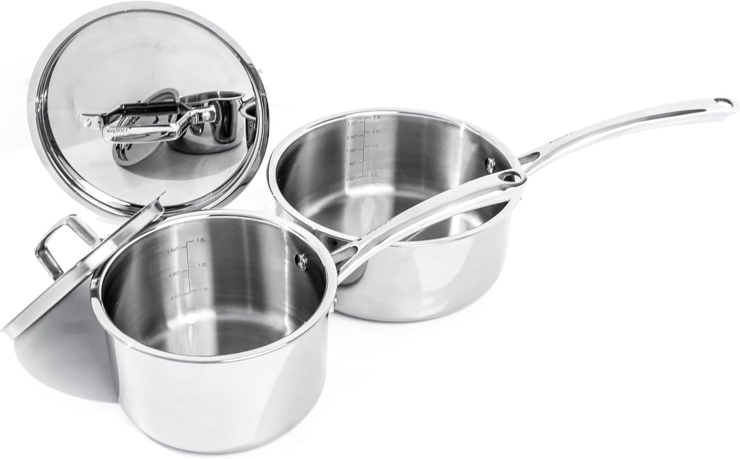BergHOFF Professional Tri-ply Stainless Steel Cookware Set - 13Pc with Matching Lid, Safe Grip Handle, Induction Cooktop, Measurement Markings, Fast & Even Heat, Oven/Dishwasher Safe