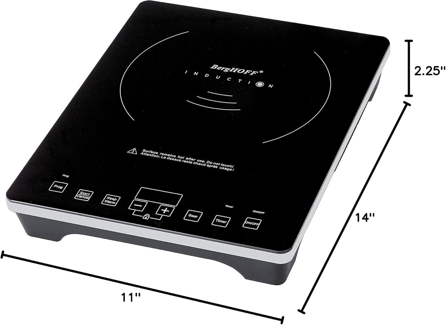 BergHOFF Tronic 1800W Touch Screen Induction Cooktop with Auto-Pan Detection and Shatter-Resistant Black Glass - 14
