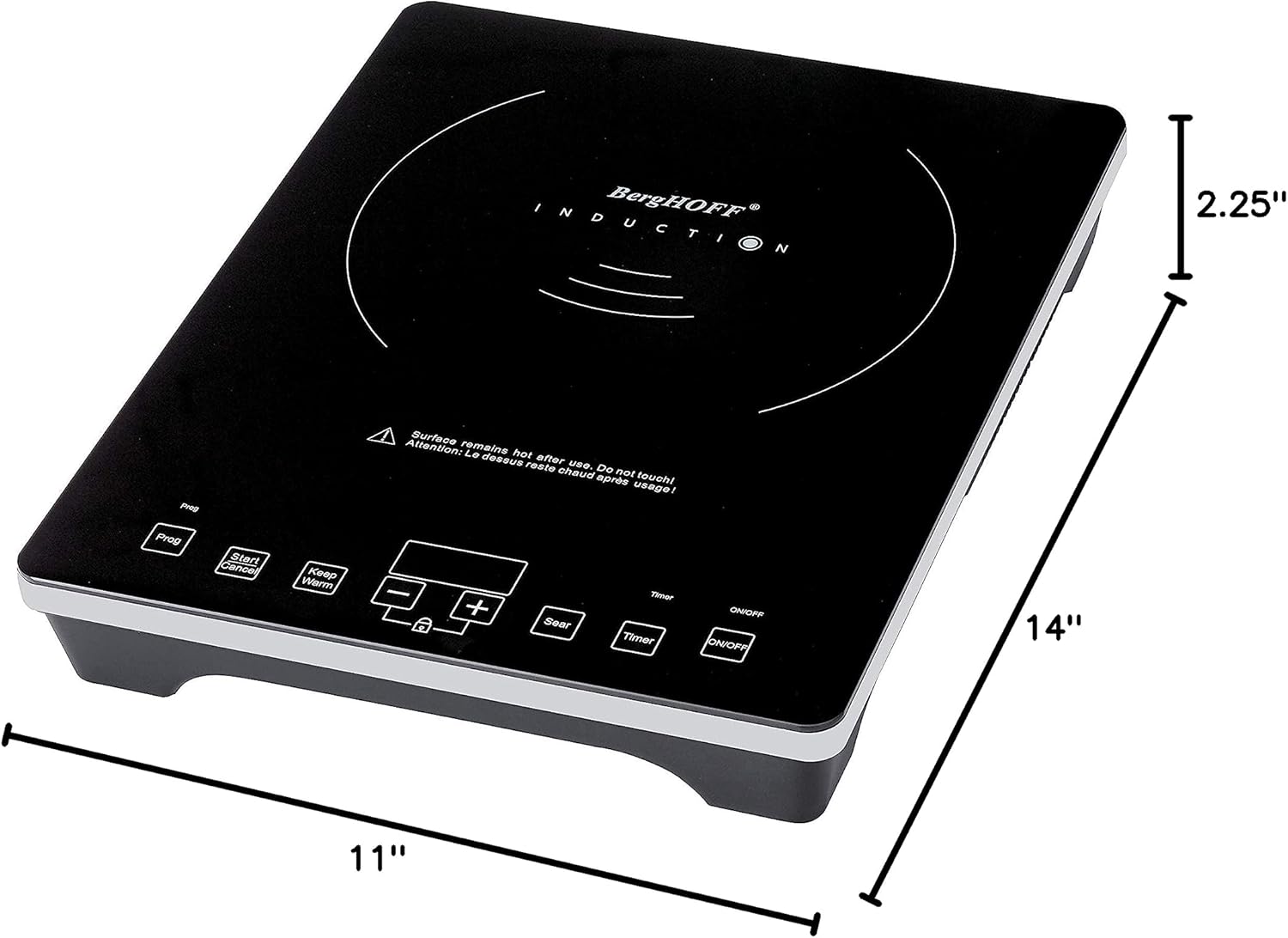 BergHOFF Tronic 1800W Touch Screen Induction Cooktop with Auto-Pan Detection and Shatter-Resistant Black Glass - 14
