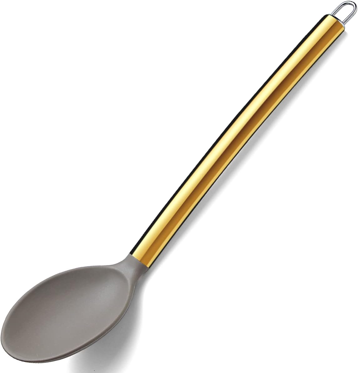 Berglander Gold Cooking Spoon with Non-Stick Silicone and Titanium Gold Plated Handle - Easy to Clean, Dishwasher Safe