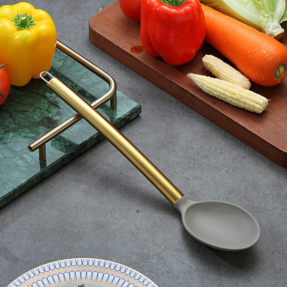 Berglander Gold Cooking Spoon with Non-Stick Silicone and Titanium Gold Plated Handle - Easy to Clean, Dishwasher Safe