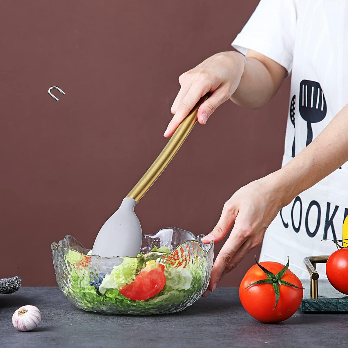 Berglander Gold Cooking Spoon with Non-Stick Silicone and Titanium Gold Plated Handle - Easy to Clean, Dishwasher Safe