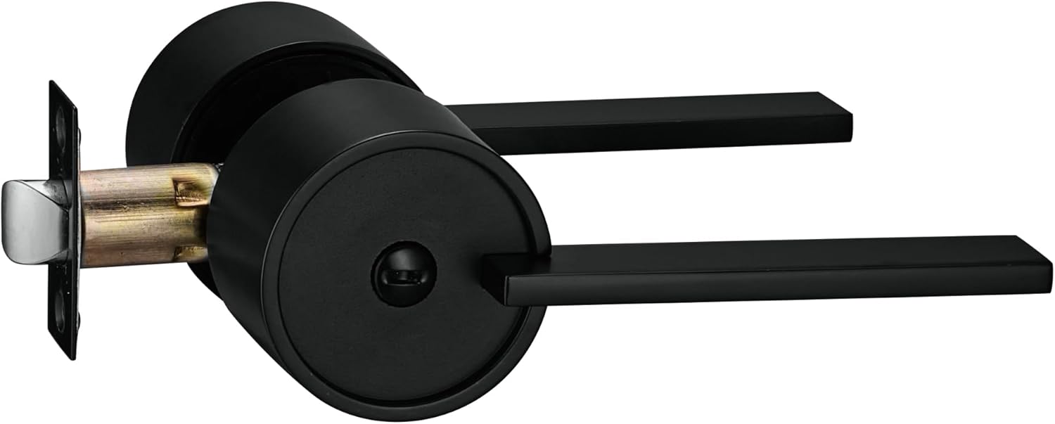 Berlin Modisch Zero Gravity Urban Series Privacy Lever Door Handle Set - Easy Open Locking Lever for Bedroom/Bathroom - Reversible Heavy Duty Iron Black Finish