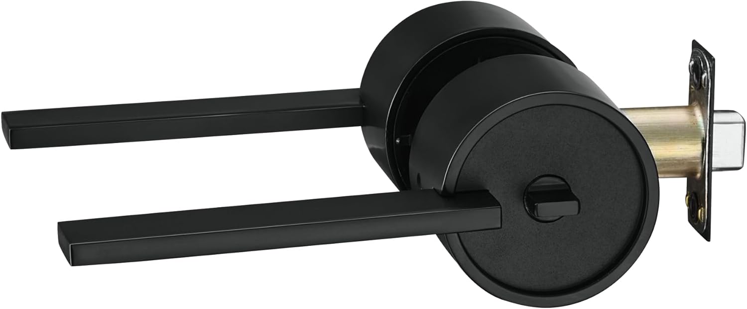 Berlin Modisch Zero Gravity Urban Series Privacy Lever Door Handle Set - Easy Open Locking Lever for Bedroom/Bathroom - Reversible Heavy Duty Iron Black Finish
