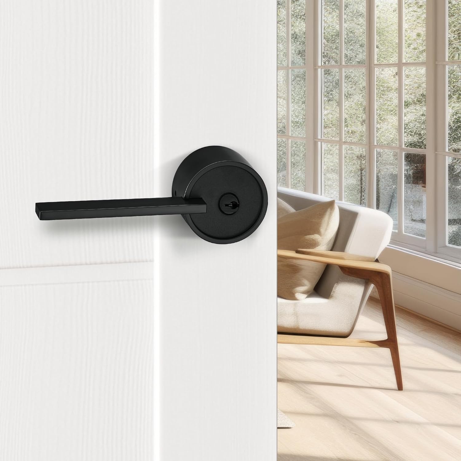 Berlin Modisch Zero Gravity Urban Series Privacy Lever Door Handle Set - Easy Open Locking Lever for Bedroom/Bathroom - Reversible Heavy Duty Iron Black Finish