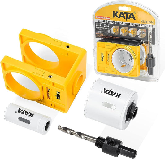 Bi-Metal Door Lock Installation Kit for Metal and Wood Doors - Includes Guide Template, Deadbolt Installation Kit, and Hole Saw Kit