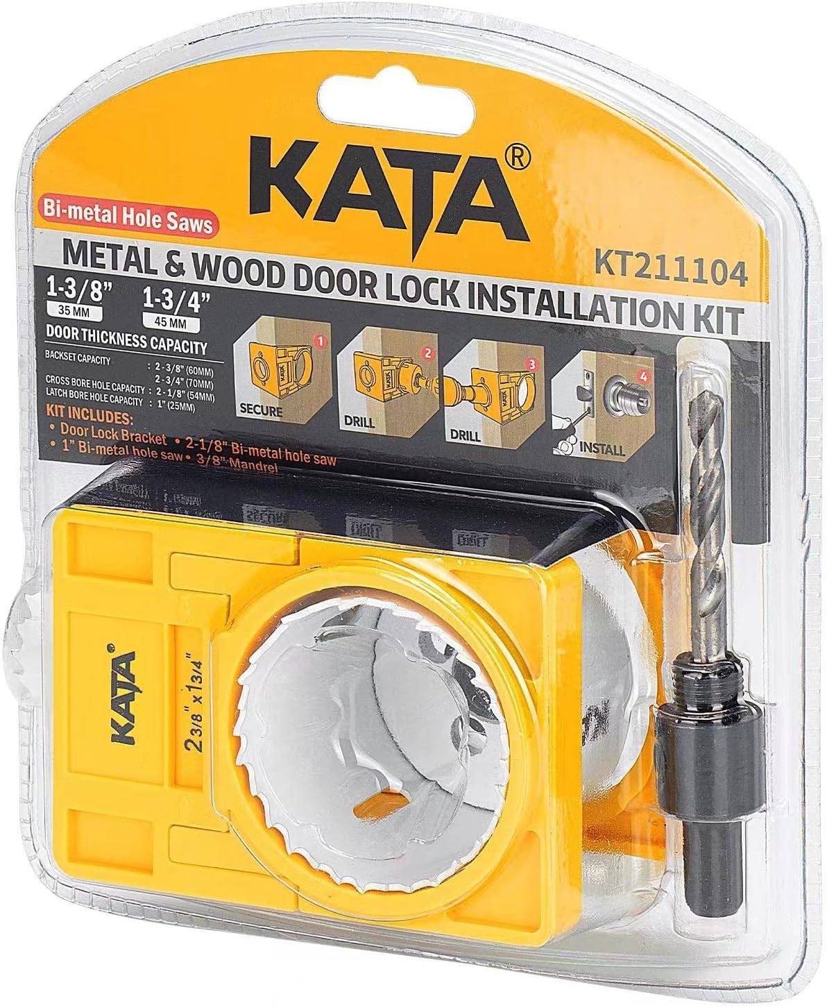 Bi-Metal Door Lock Installation Kit for Metal and Wood Doors - Includes Guide Template, Deadbolt Installation Kit, and Hole Saw Kit