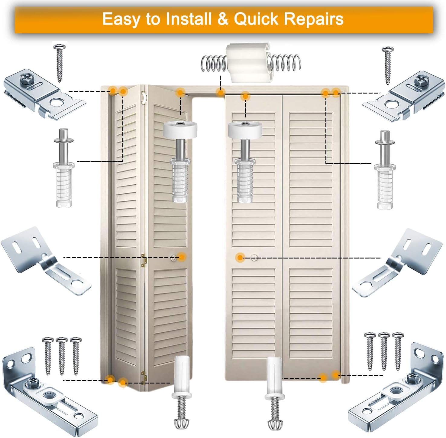 Bifold Door Hardware Kit for 7/8" to 1" Track - Installation and Repair Parts (2 Sets)