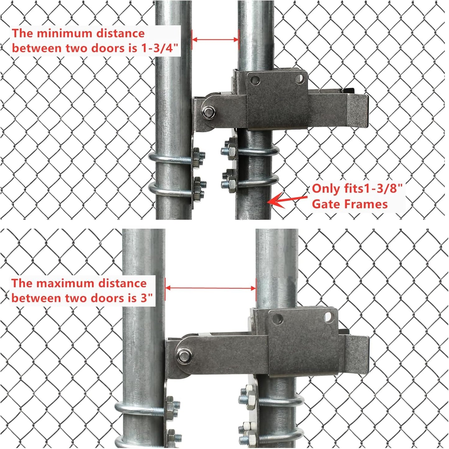 BiJun Double Gate Latch for 1-3/8" Chain Link Gates - Strong Arm Latches 2 Gates Together Without Drop Rod