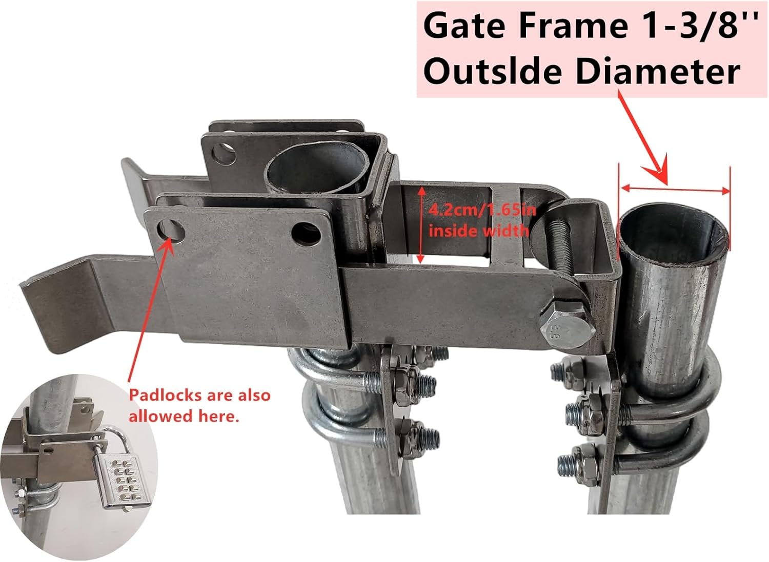 BiJun Double Gate Latch for 1-3/8" Chain Link Gates - Strong Arm Latches 2 Gates Together Without Drop Rod