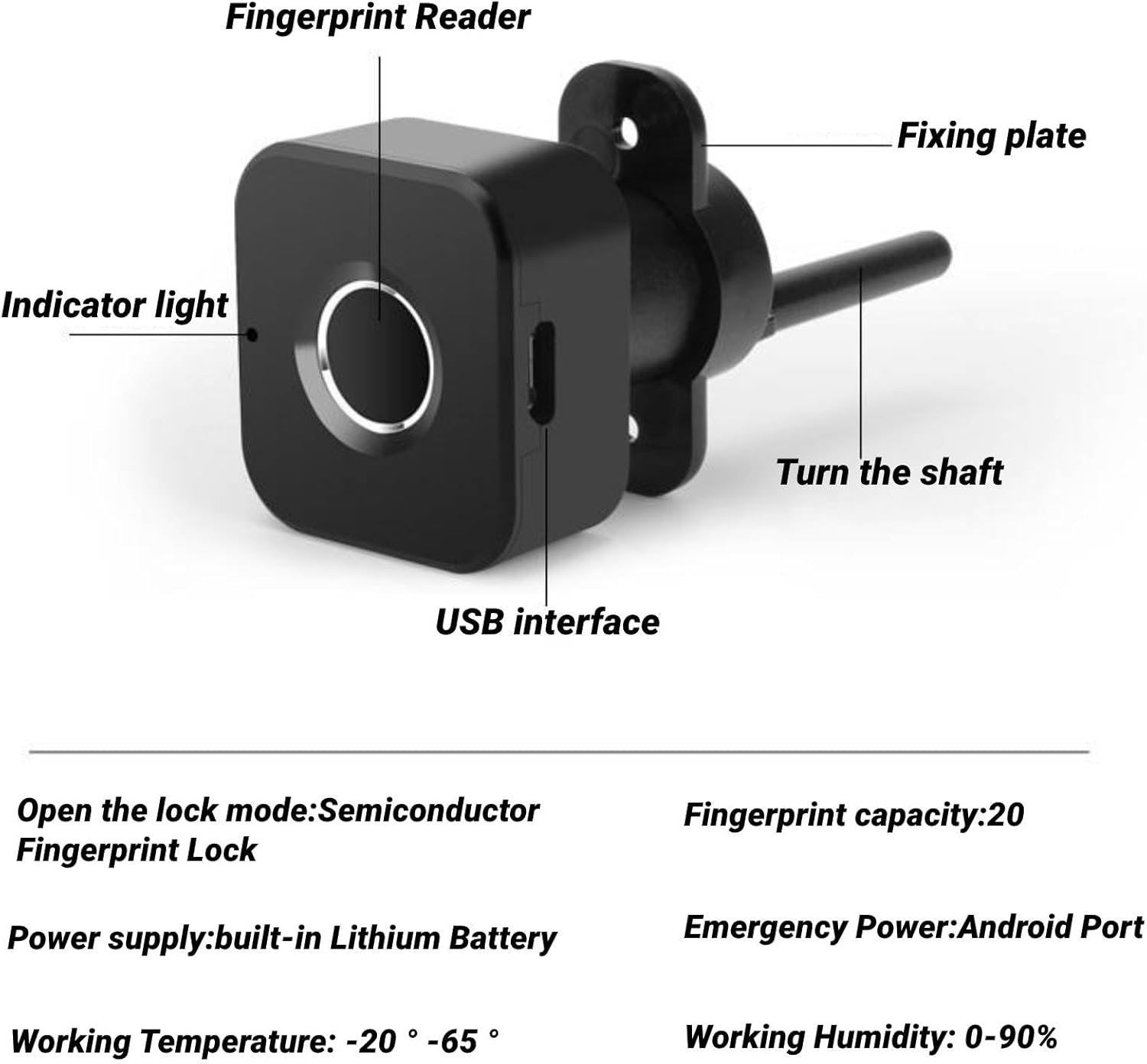 Biometric Fingerprint File Cabinet Lock - Keyless Security with USB - Black Color