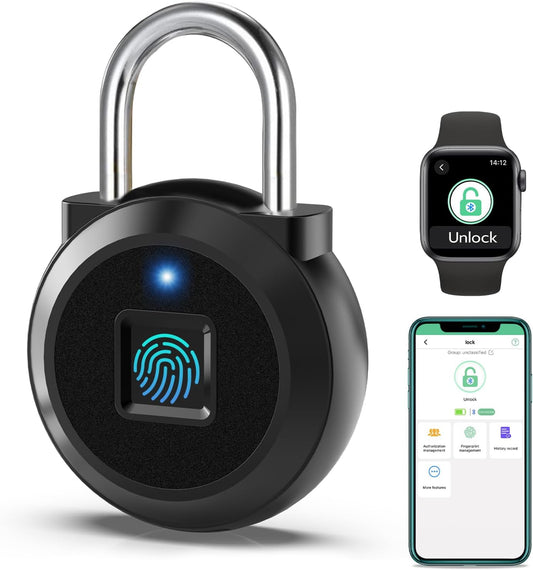 Biometric Fingerprint Padlock with Bluetooth App for Gym Locker, School Cabinet, Suitcase - Waterproof Smart Lock - WildKart