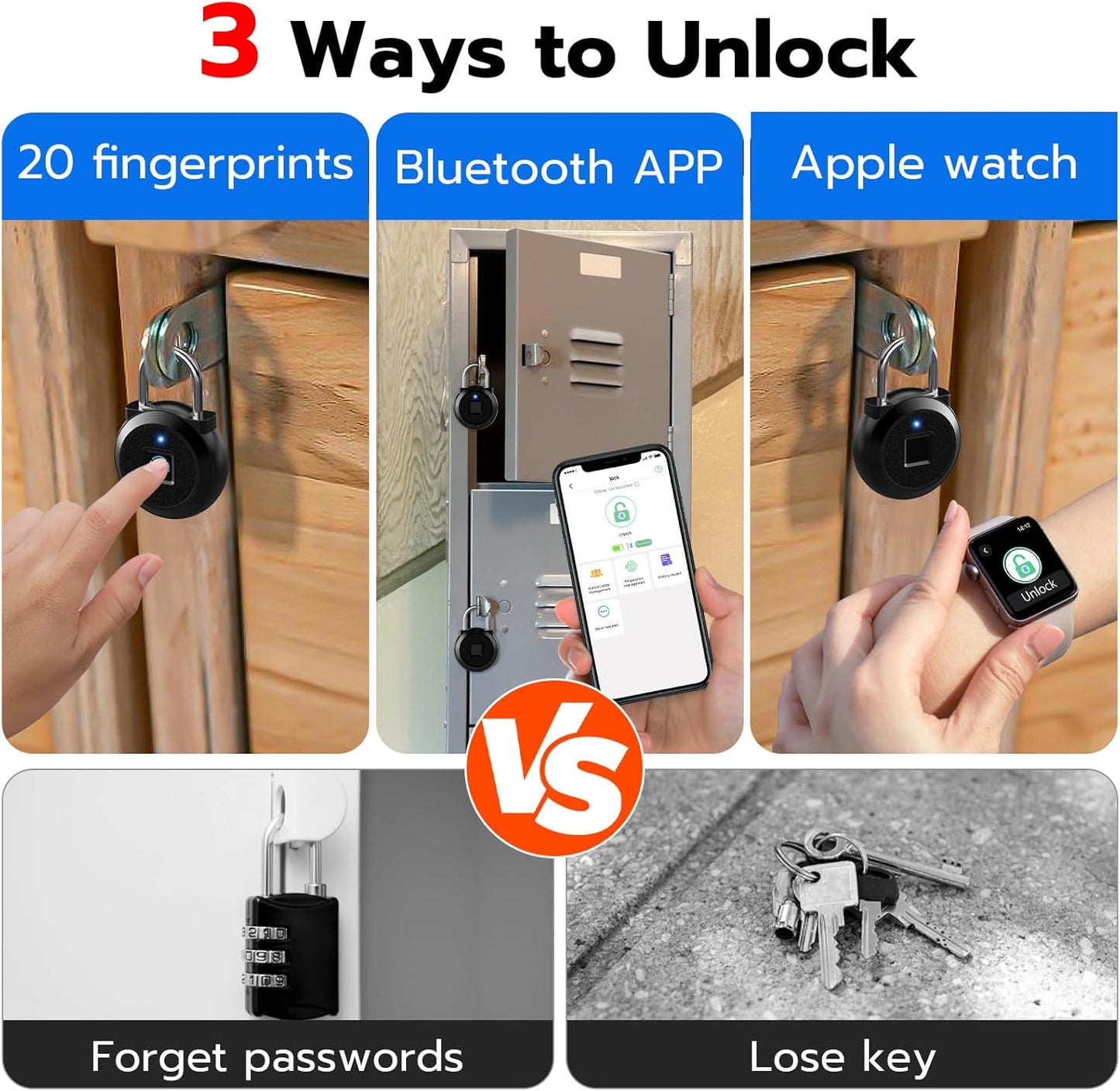 Biometric Fingerprint Padlock with Bluetooth App for Gym Locker, School Cabinet, Suitcase - Waterproof Smart Lock - WildKart