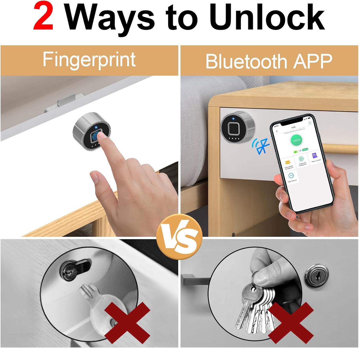 Biometric Keyless Fingerprint-Bluetooth Cabinet Drawer Lock for Office Furniture - 22mm