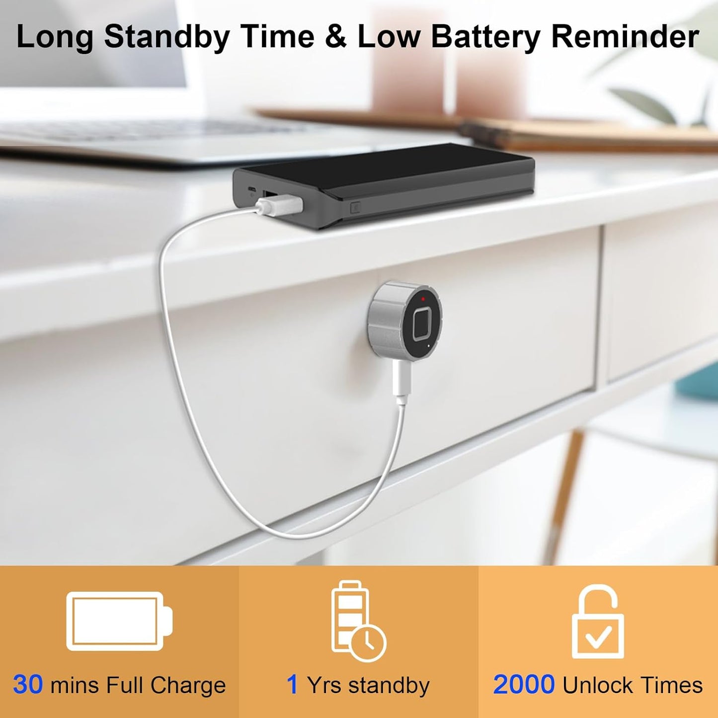 Biometric Keyless Fingerprint-Bluetooth Cabinet Drawer Lock for Office Furniture - 22mm