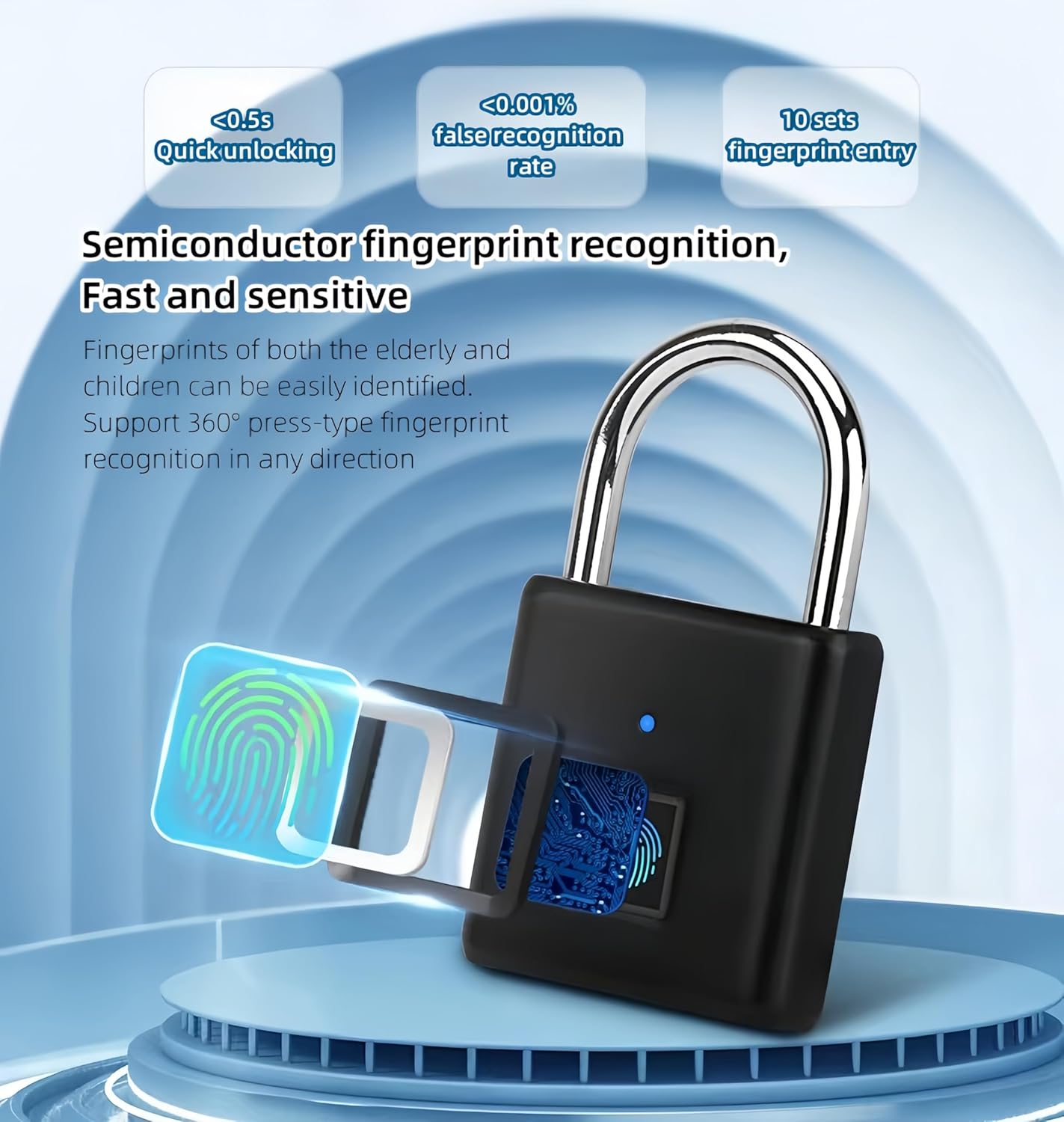 Biometric Smart Fingerprint Padlock - Ultra-Light, Anti-Cut, USB Charging - Ideal for Doors, Luggage, Backpacks - Black