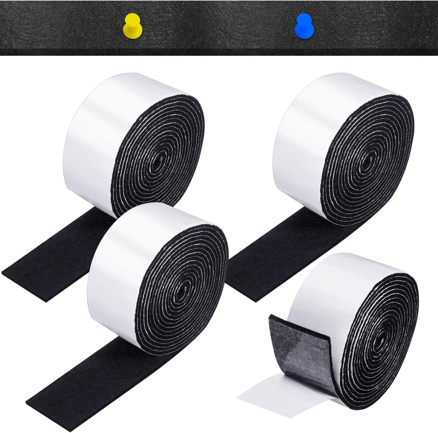 Black 2 Inch Zonon Felt Strip Rolls with Adhesive Backing - 4 Rolls of 120 Inch Self Stick Heavy Duty Polyester Tape for Furniture Protection and DIY Adhesive
